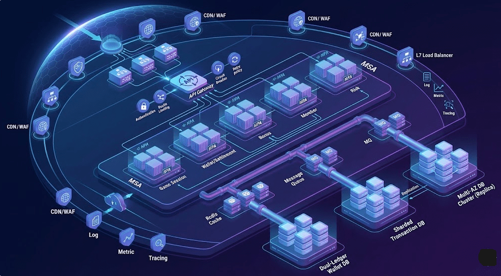 대규모 온라인 카지노솔루션의 클라우드 시스템 아키텍처 맵